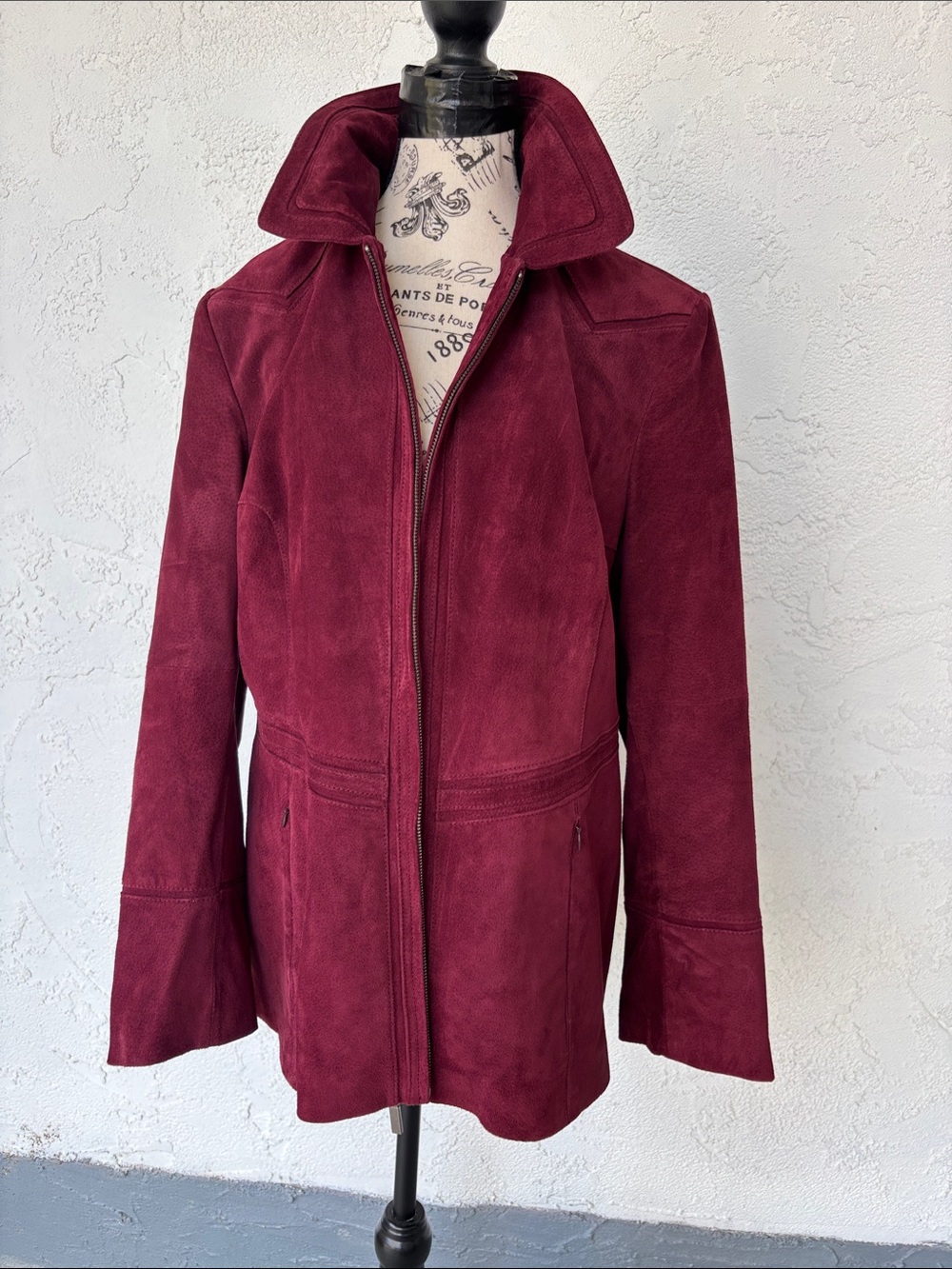 Women's Burgundy Suede Zip-Front Jacket